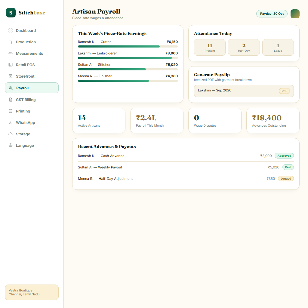 Artisan Piece-Rate Payroll & Roster